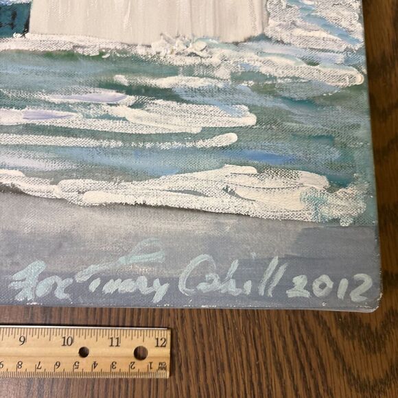 Original Signed Christmas Architecture Painting Snowy Starry Winter Sky - Picture 8 of 10